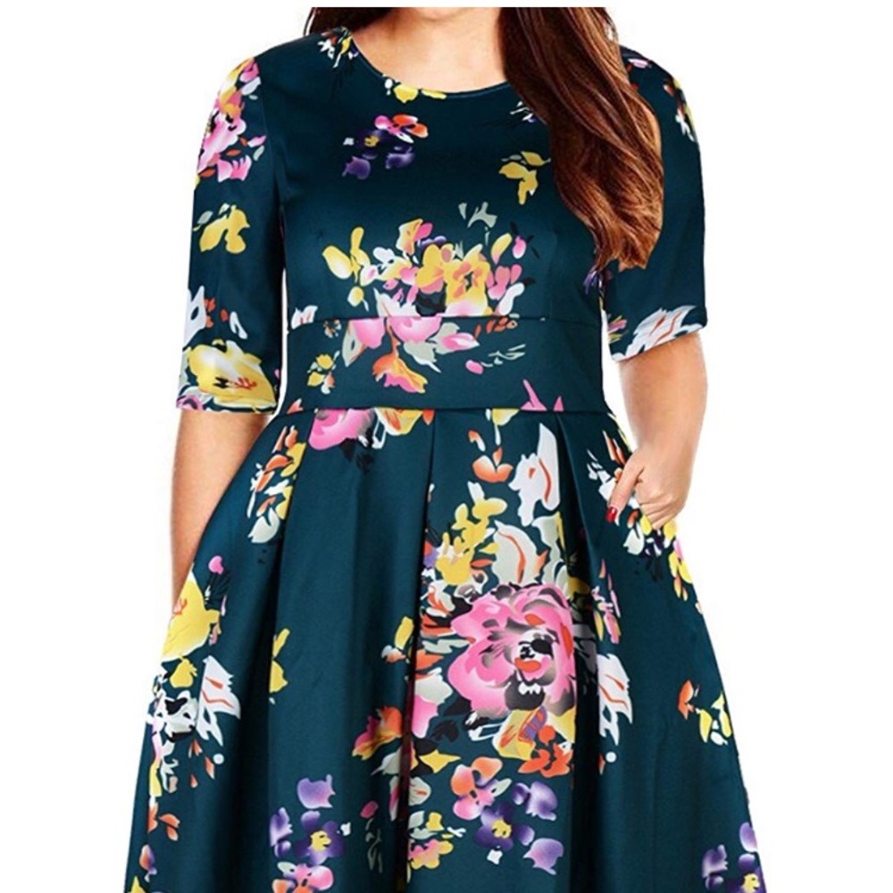 Vintage inspired floral 3/4 sleeve dress